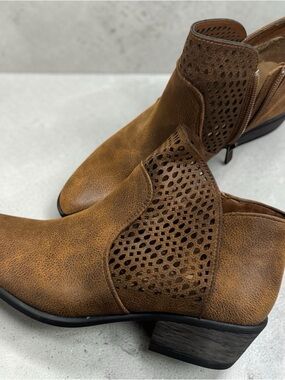 BAMBOO Perforated Tan Ankle Booties